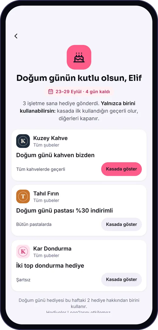 Doğum günü hediyeleri ekranı: ‘Doğum günün kutlu olsun’